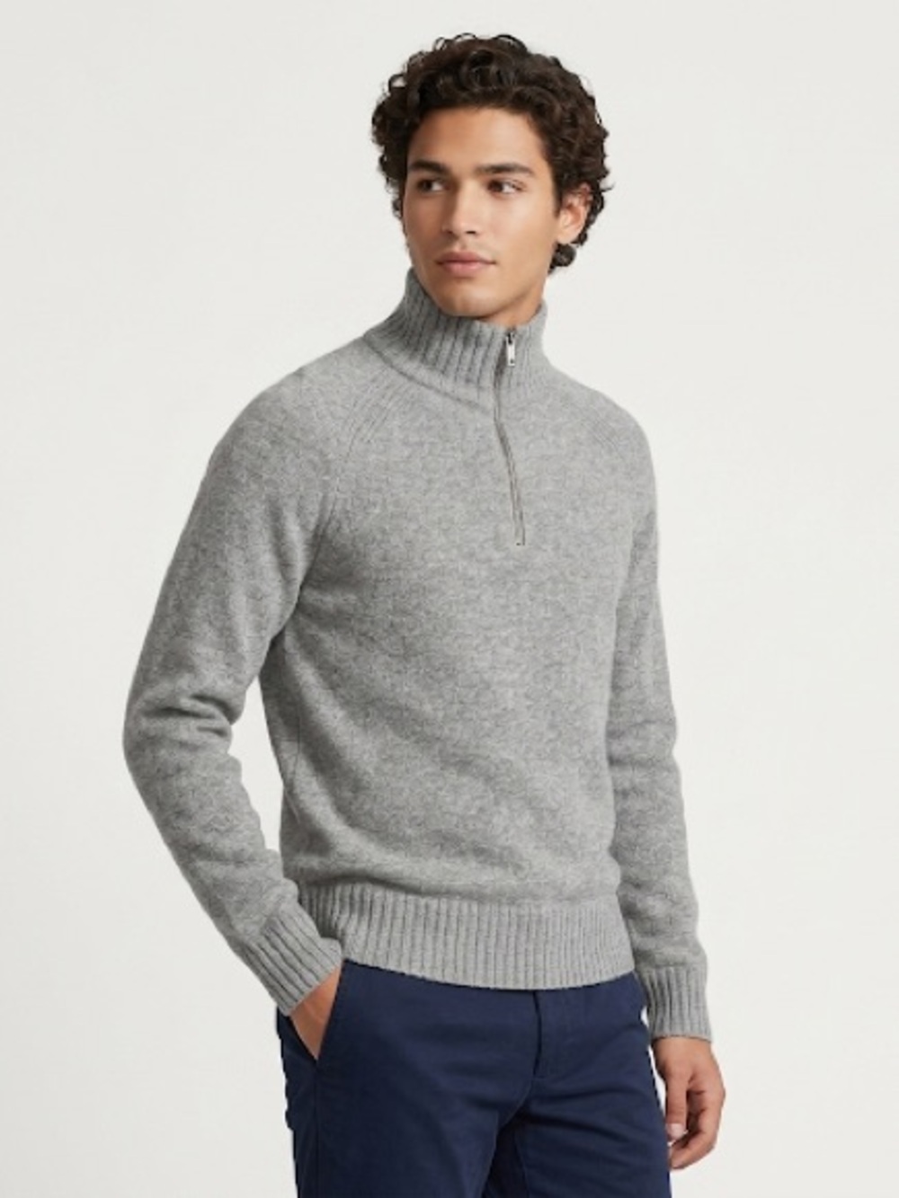A Day's March Half Zip Sweater Mock Neck Lambswool Heather Grey Mens Large
